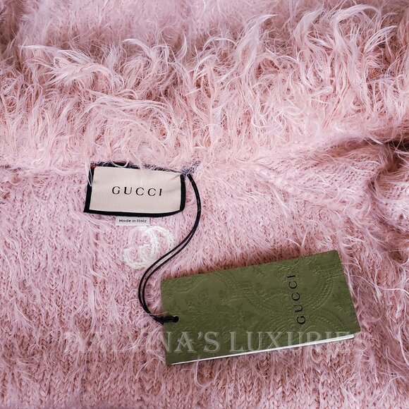 GUCCI SWEATER FUR EFFECT STITCH ROSE WOOL CARDIGAN w G LOGO sz L / LARGE - Picture 8 of 11